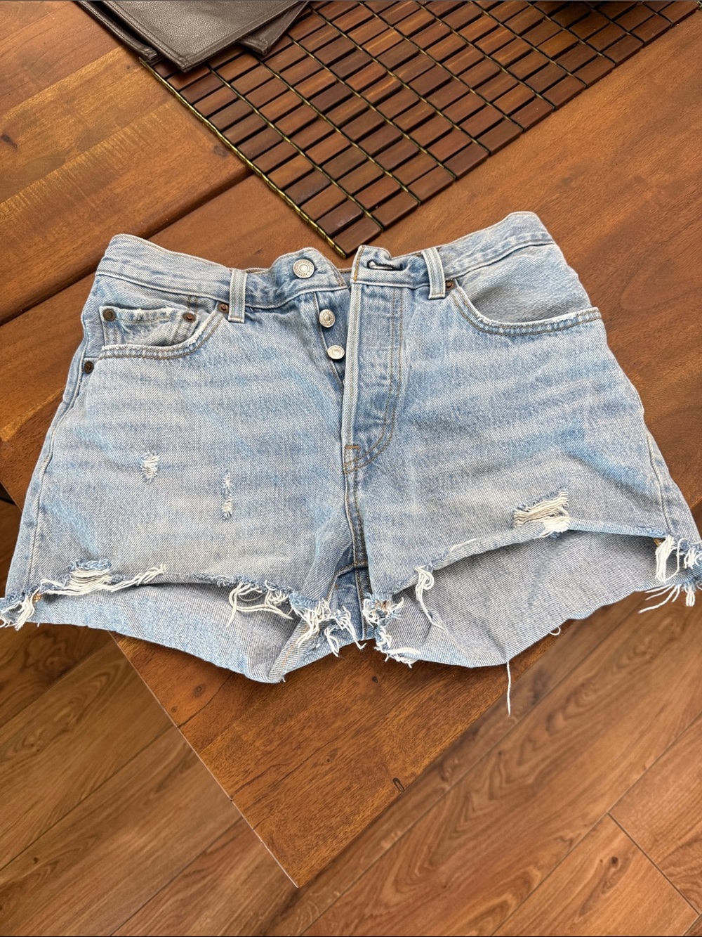 Levi's 501 Light Blue Distressed High-Rise Jean Shorts